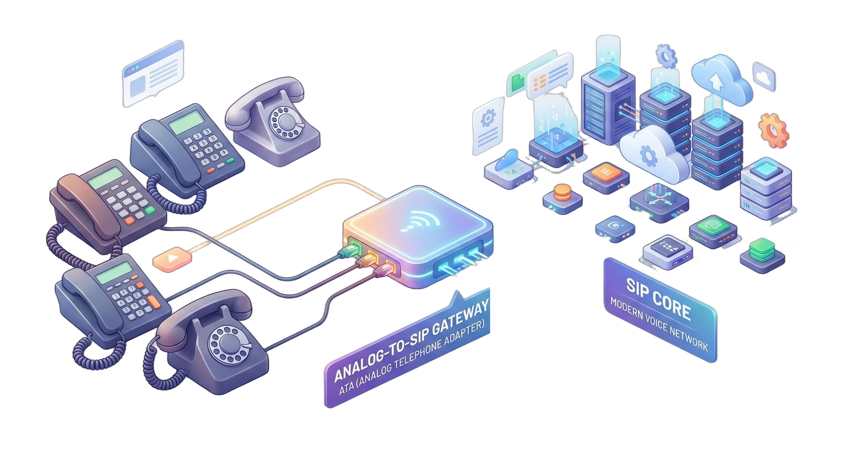 OpenVox ATA analog-to-SIP deployment illustration